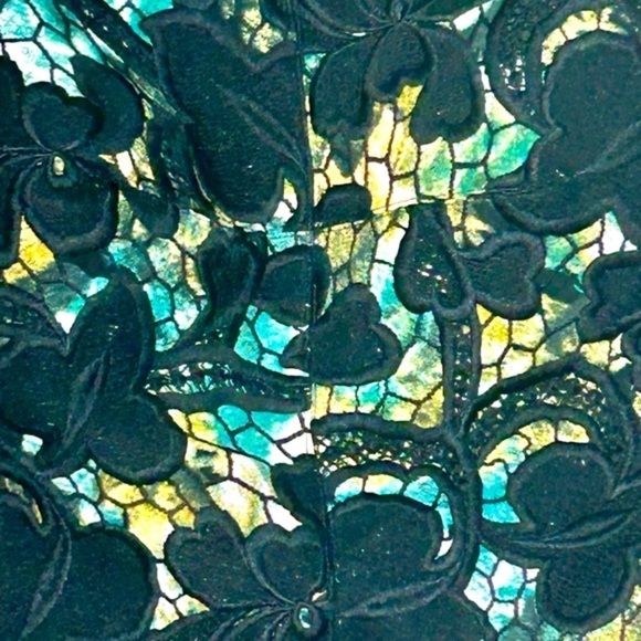 NWT Jovani Black, Green, & Yellow Lace Peplum Top, Built-In Bra, Back Zipper, 12 - Picture 12 of 16